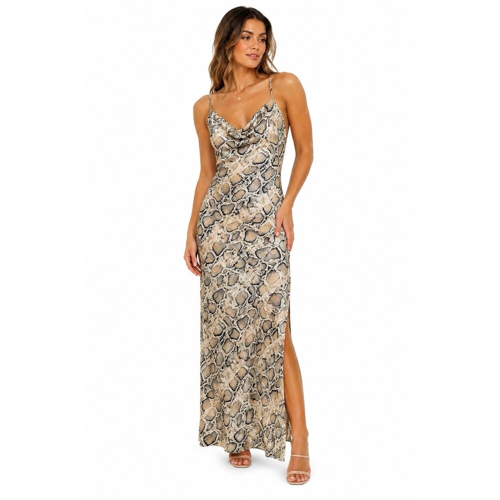 Paper Heart Snakeskin Print Cowl Neck Maxi Dress Size L Y2K Animal Print